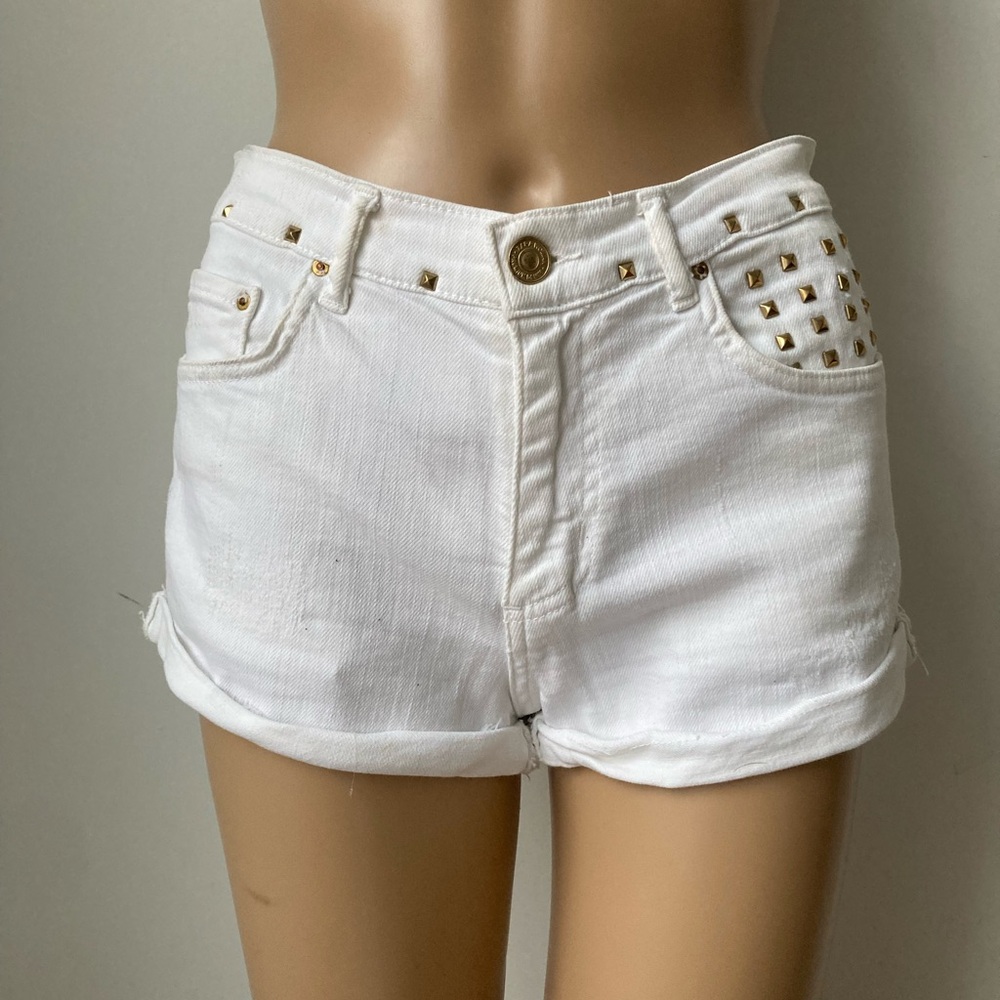 Zara White High Waist Studded Shorts